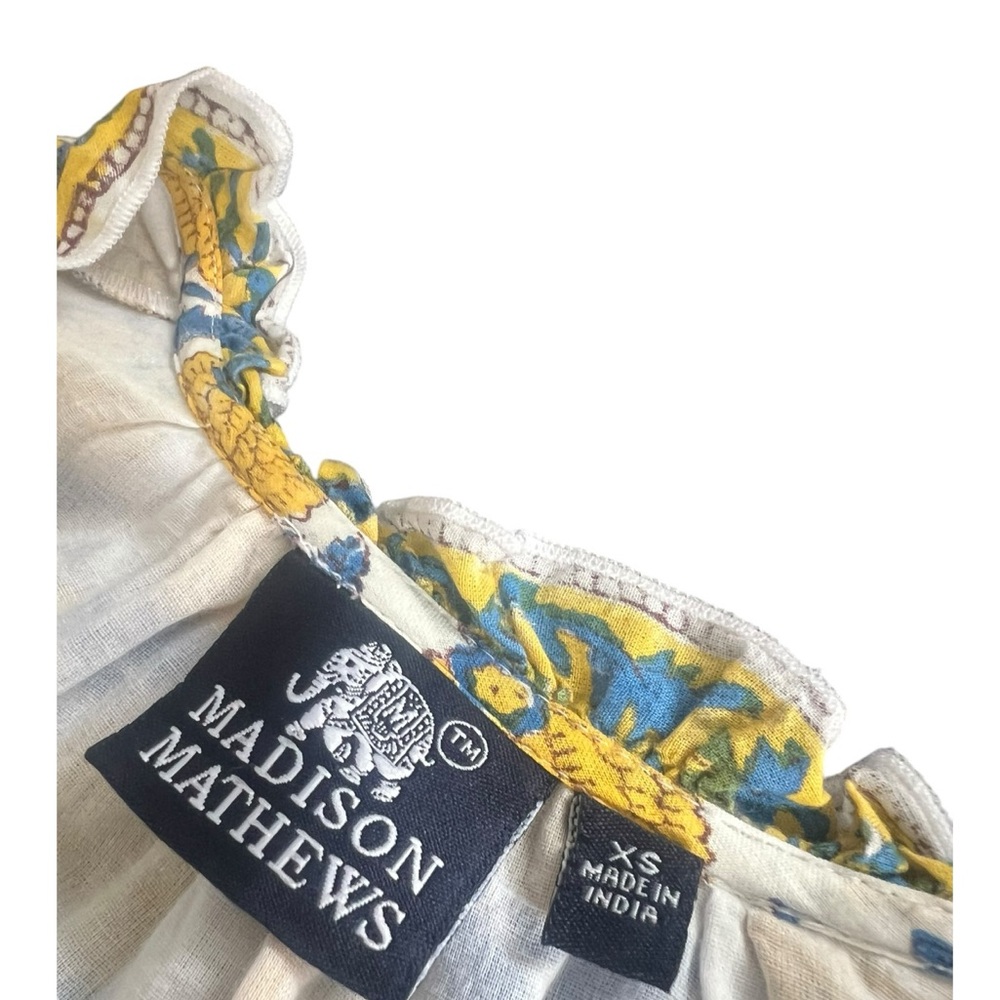 Madison Mathews Ginger Folly Mini Dress Floral Print Blue Yellow Sundress XS - Picture 7 of 9